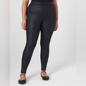 Lane Bryant Pull On High Rise Coated Ponte Leggings Black Faux Liquid Leather 22